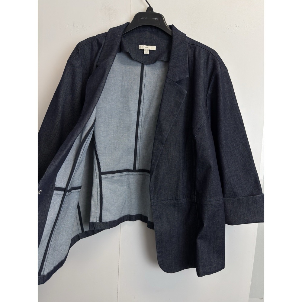 Cato Dark Wash Denim Jacket Size 26/28W 3/4 Sleeve Jean Blazer Cotton Stretch - Picture 7 of 8